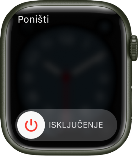 Zaslon Apple Watcha s prikazom kliznika za isključenje. Povucite kliznik kako biste isključili Apple Watch.