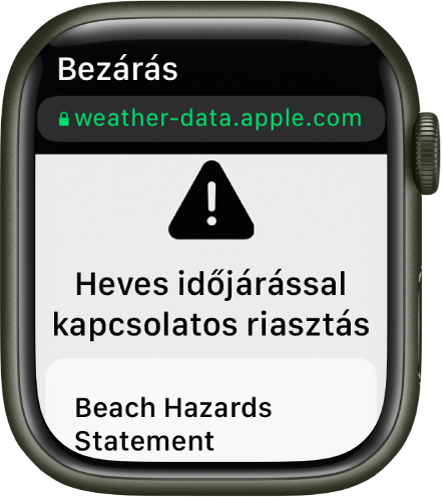 Időjárási tanács egy tengerparti veszélyről az Időjárás appban.