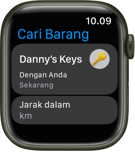 App Cari Barang menunjukkan bahwa AirTag yang terpasang ke kumpulan kunci ada dengan Anda.