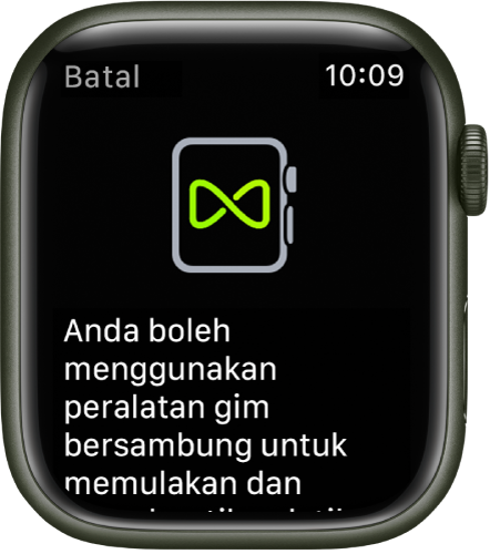 Skrin berpasangan yang kelihatan apabila anda memasangkan Apple Watch anda dengan peralatan gim.