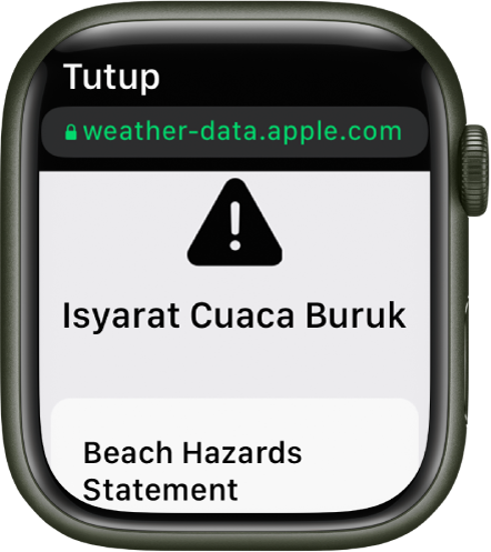 Makluman cuaca tentang bahaya pantai dalam app Cuaca.