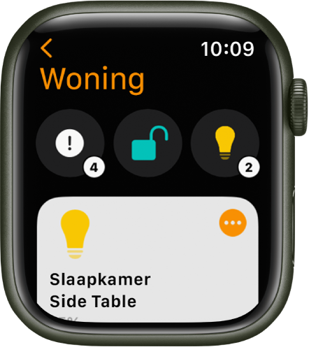 De Woning-app, met statussymbolen bovenin en daaronder een accessoire.