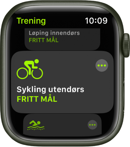 Trening-skjermen, med Sykling utendørs markert.