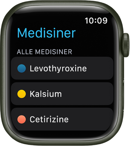 Medisiner-appen som viser en liste over alle medisinene.