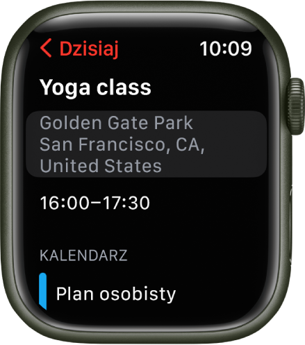 Ekran aplikacji Kalendarz zawierający szczegóły wydarzenia.