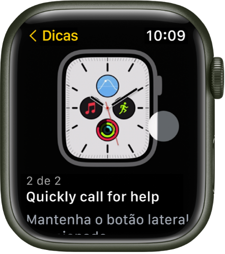 App Dicas mostrando uma dica do Apple Watch.