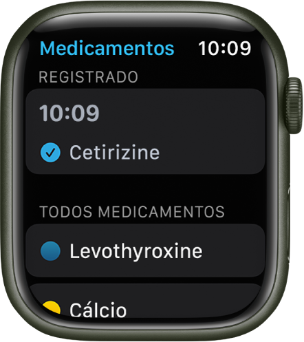 O app Medicamentos mostrando uma lista dos medicamentos registrados.