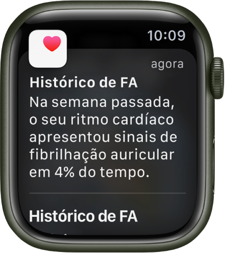 Uma notificação de histórico de FA no Apple Watch.