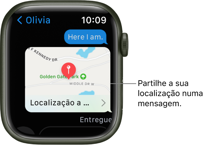 Ecrã Mensagens, com um mapa com a localização do remetente.