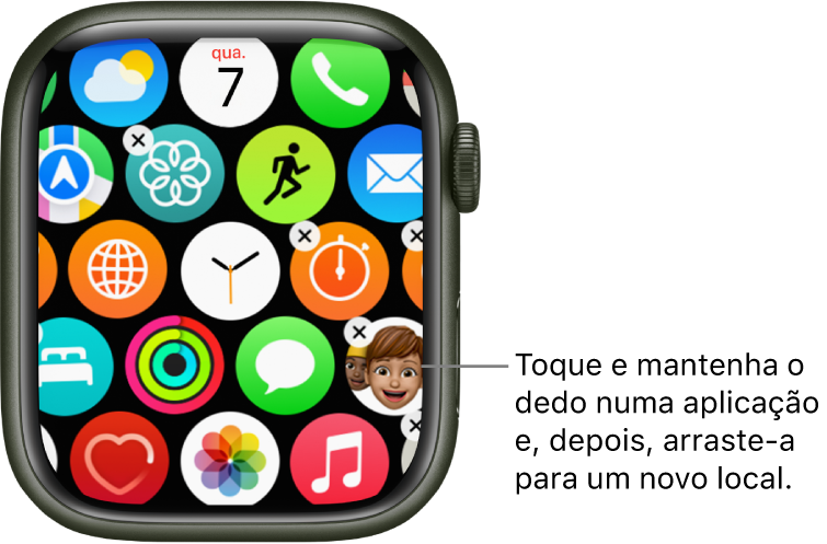 O ecrã principal do Apple Watch na vista em grelha.