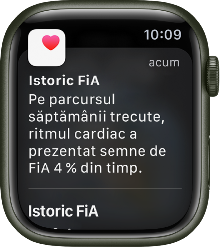 O notificare Istoric FiA pe Apple Watch.