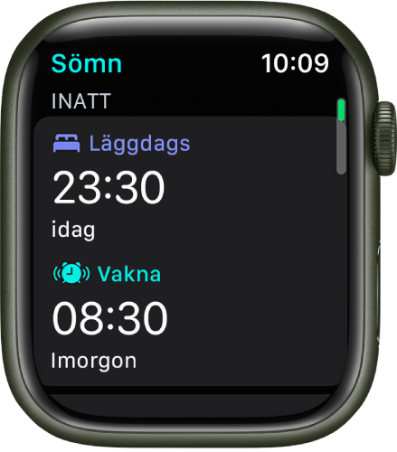 Sömnskärmen med ett sömnschema.