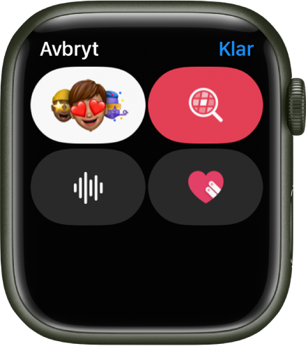 En skärm i Meddelanden med Apple Cash-knappen och knapparna Memoji, Bild, Ljud och Digital Touch.