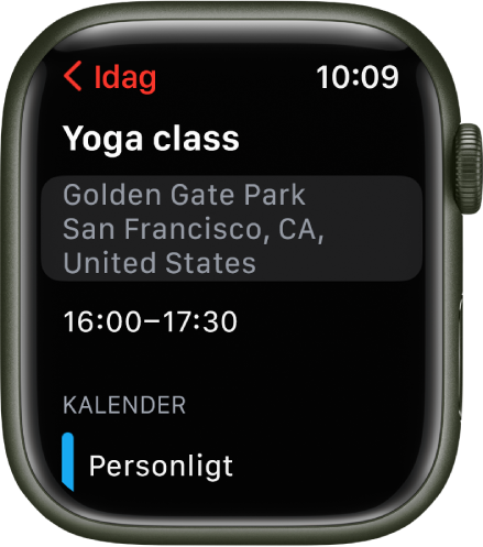 Kalenderskärmen med information om en kalenderaktivitet.