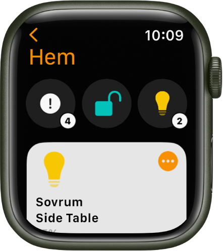 Appen Hem visar statussymboler överst och ett tillbehör nedanför.
