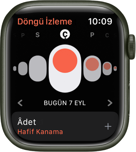 Döngü İzleme ekranını gösteren Apple Watch.