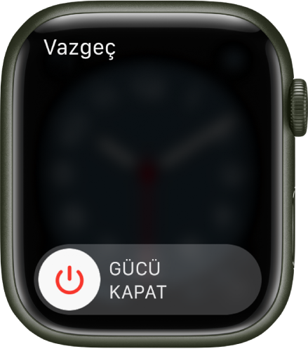 Apple Watch ekranı Gücü Kapat sürgüsünü gösteriyor. Apple Watch’u kapatmak için sürgüyü sürükleyin.