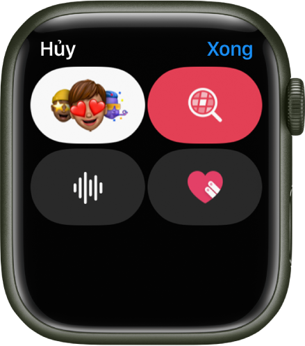 Một màn hình Tin nhắn đang hiển thị nút Apple Cash cùng với các nút Memoji, Hình ảnh, Âm thanh và Digital Touch.