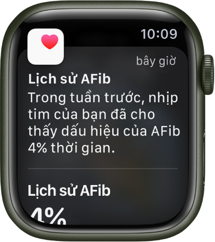 Một thông báo Lịch sử AFib trên Apple Watch.