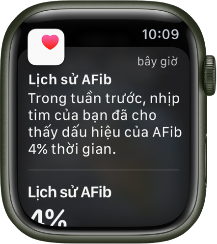 Một thông báo Lịch sử AFib đang cho biết rằng 4% thời gian trong tuần trước có dấu hiệu của AFib.