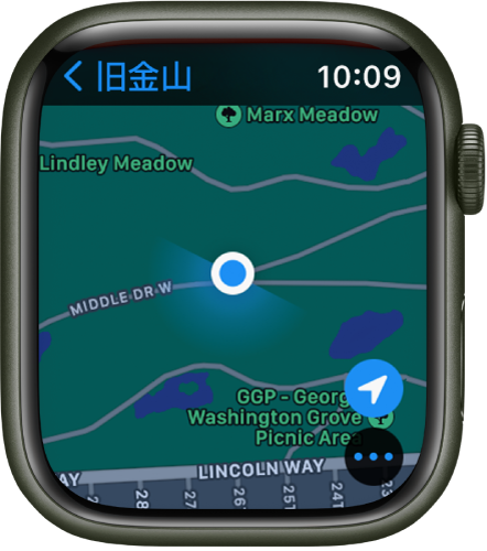 显示地图的“地图” App。你的位置在地图上显示为蓝点。