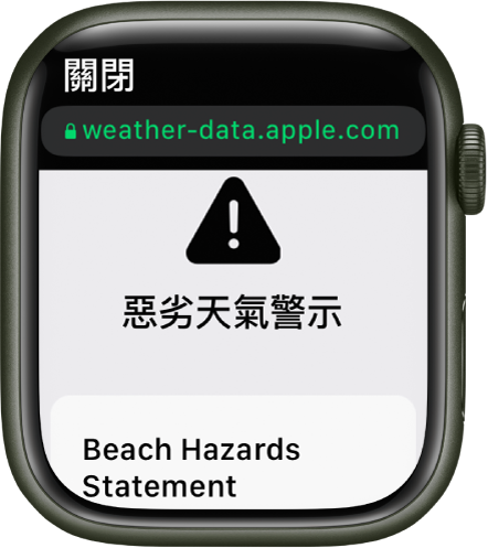 「天氣」App 中有一項關於海灘災害的天氣通吿。