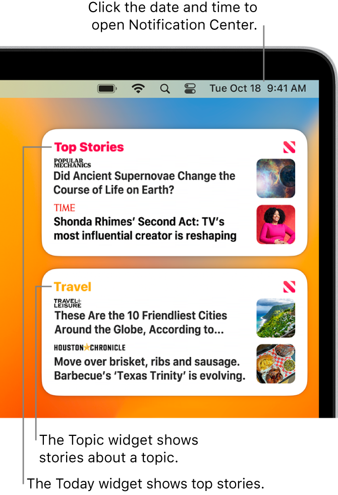 The Today and Topic widgets in Notification Center.