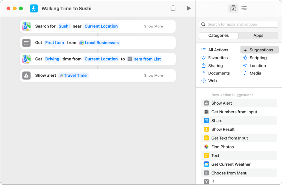 Shortcuts showing variables.