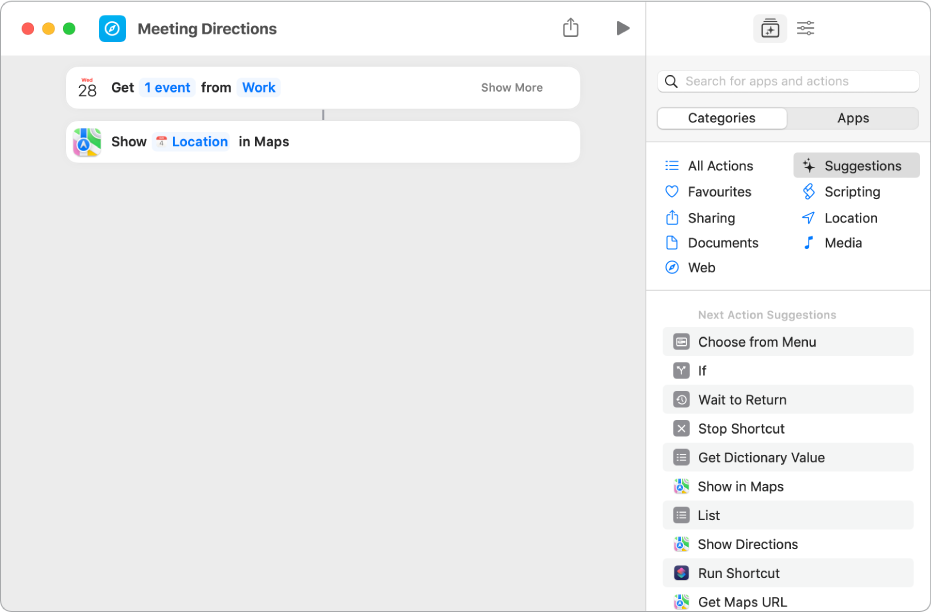 Example shortcut showing actions that rely on content detection.