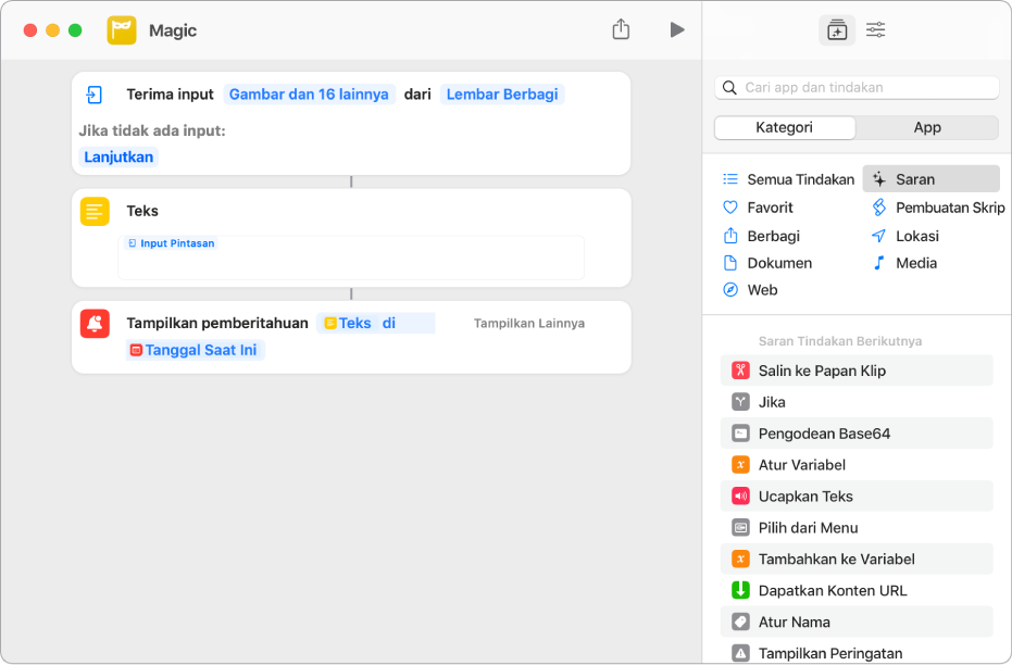 Contoh variabel di editor pintasan.