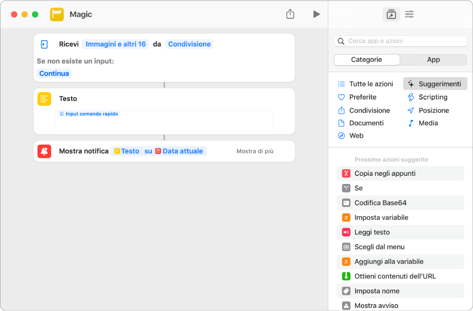 Esempi di variabile nell'editor di comandi rapidi.