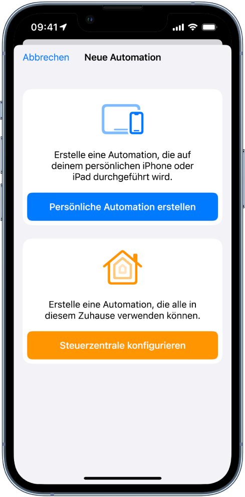 Neue Automation, sofern in der App „Kurzbefehle“ bereits eine Automation vorhanden ist.