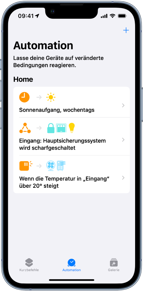 Home-Automation in der App „Kurzbefehle“.