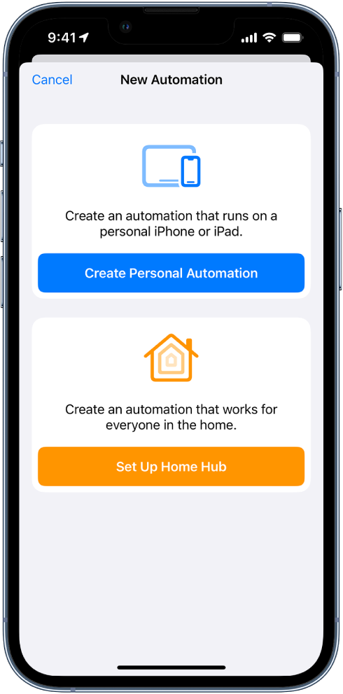 The Automation section of the Shortcuts app.