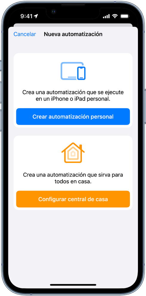 La sección Automatización de la app Atajos.