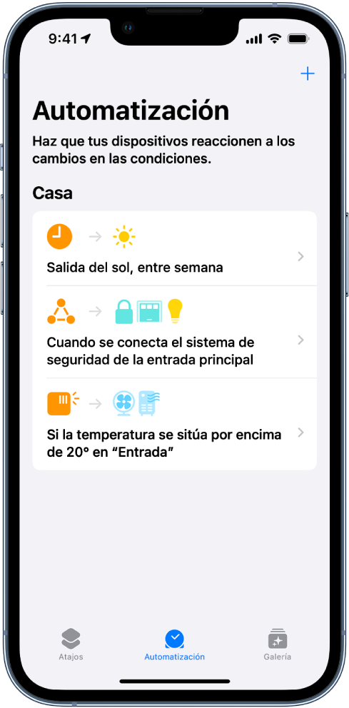 Automatización de casa en la app Atajos.