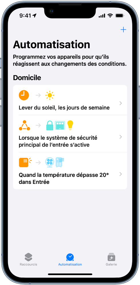 Automatisation Domicile dans l’app Raccourcis.