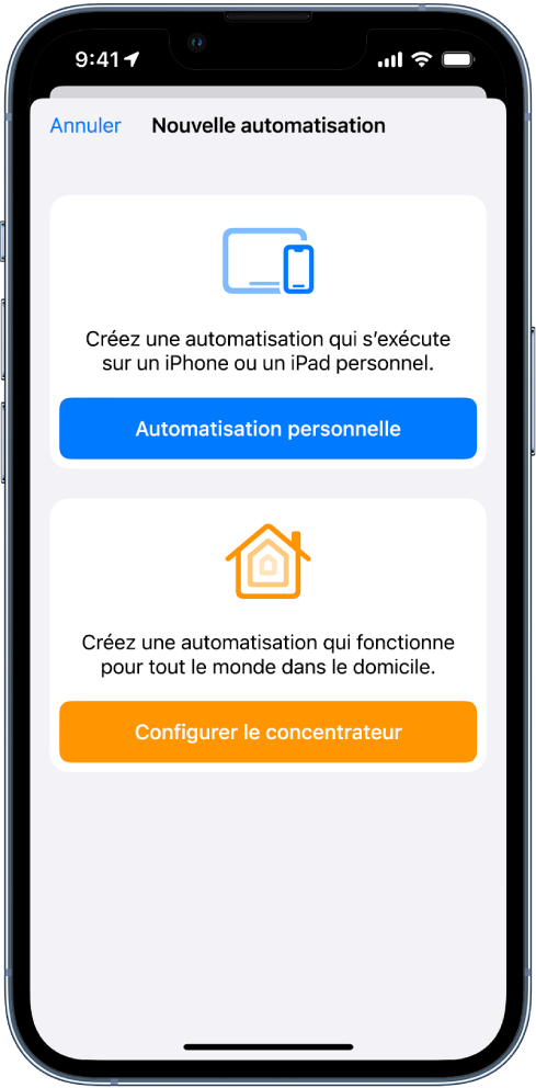 Section Automatisation de l’app Raccourcis.
