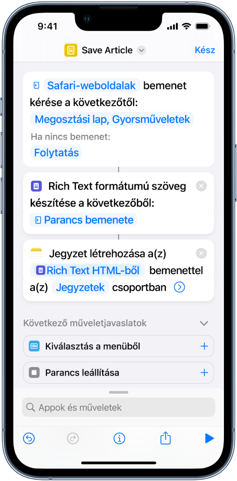 A parancsszerkesztőben található műveletek.