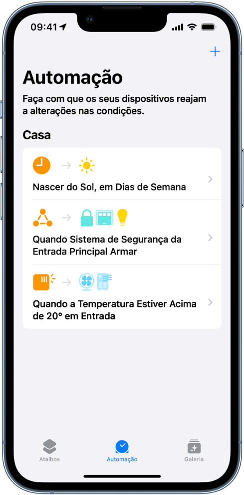 Automação residencial no app Atalhos.