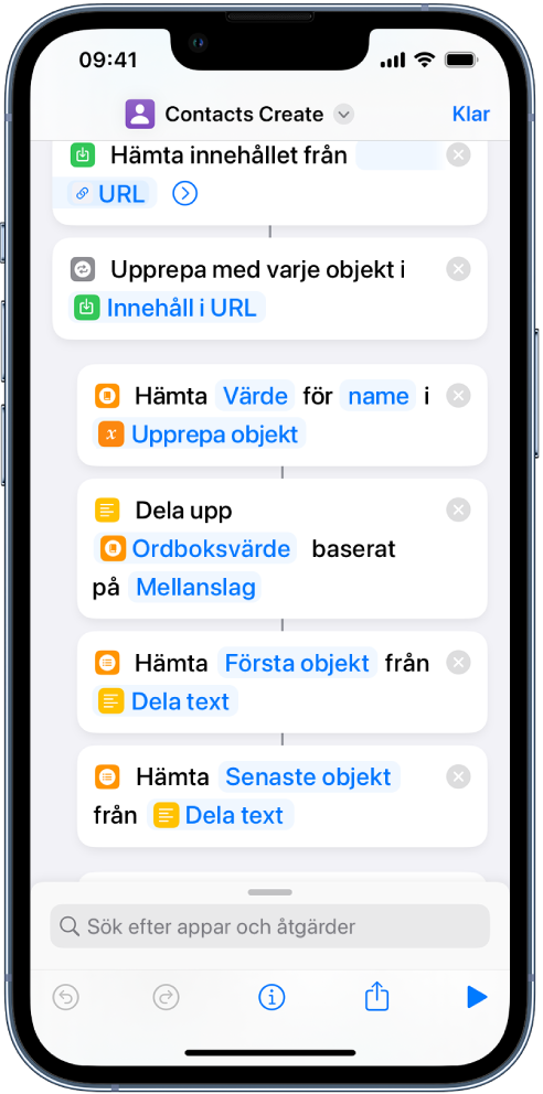 En genväg som visar Dela text-åtgärderna.