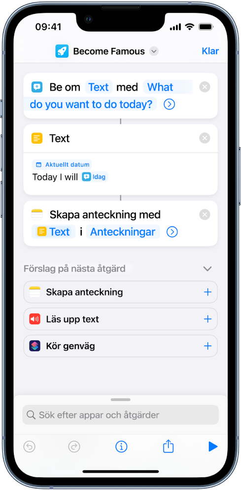 Text-genväg som innehåller uppmaningar.