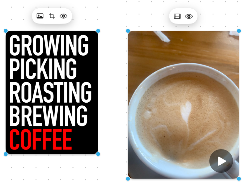 A photo and a video with the formatting tools.