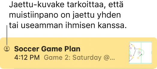 Muistiinpano, joka on jaettu muiden kanssa. Muistiinpanon nimen vasemmalla puolella on Jaettu-kuvake.