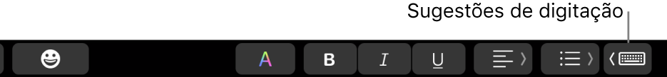 Touch Bar, com o botão para mostrar sugestões de digitação na extremidade direita.