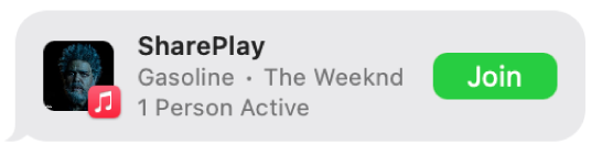 ข้อความที่มีคำเชิญให้เข้าร่วม SharePlay และฟังเพลงด้วยกัน