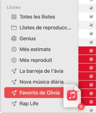 Un àlbum arrossegat a una llista de reproducció. La llista de reproducció està ressaltada.
