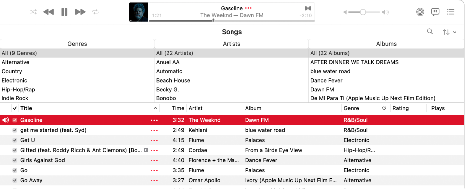 Find a song with the column browser in Music on Mac - Apple Support