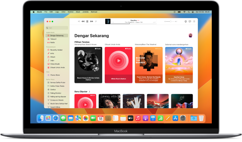 Jendela Apple Music menampilkan Dengar Sekarang.