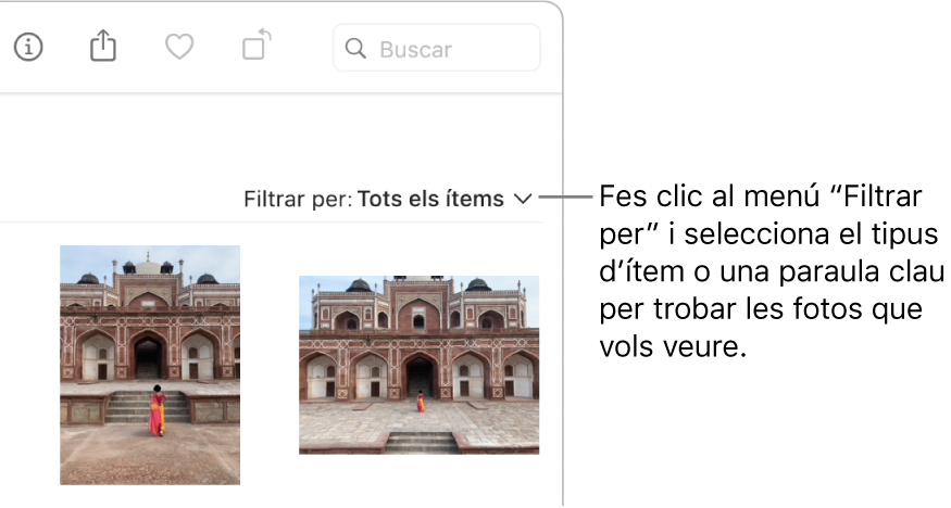 El menú desplegable “Filtrar per” configurat per mostrar tots els elements.